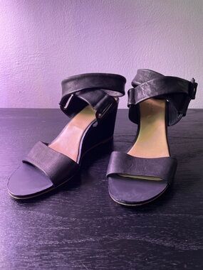 Rag and Bone Women's Black Ankle-Strap Damien Wedge Sandals